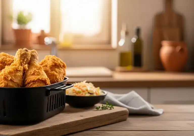 Pollo crujiente estilo KFC en freidora de aire con panko y especias, sin aceite